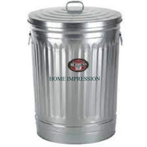 White Powder Coated <b>Metal</b> <b>Waste</b> Storage <b>Bin</b> With <b>Metal</b> and Wood Handle Trending Designer Round Indoor <b>Waste</b> Basket In India - Product Image 6