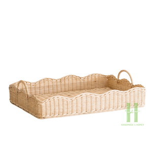 Cesta de almacenamiento de ratán Natural bohemio, bandeja de mimbre multiusos tejida a mano, bandeja de servicio de ratán de fábrica de Vietnam directamente - Product Image 3