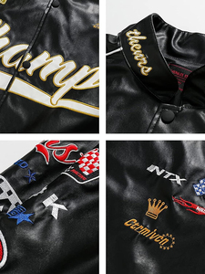 Personalizado motocicleta béisbol Letterman Varsity chaqueta abrigo Retro clásico cuero parche cuero carreras chaqueta para hombres marca personalizada - Product Image 4