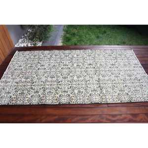 Tapis vintage 3,6x6,9 pieds, tapis turc, tapis blanc et bleu avec motifs de plantes et d'arbres - Product Image 3