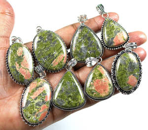 Nueva llegada increíble Unakite Jasper raro al por mayor lote colgante diseñador plateado moda Collar para mujer joyería fina - Product Image 1