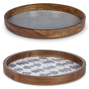 Juego cuadrado moderno de 3 bandejas de madera para servir bandeja de té pintada a mano con estampado esmaltado de colores para uso doméstico - Product Image 3