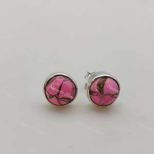 925 Sterling <b>Silver</b> <b>Stud</b> <b>Earrings</b> Minimalist Pink Turquoise Gemstone Ball Handmade Jewelry with Copper Posts - Product Image 3