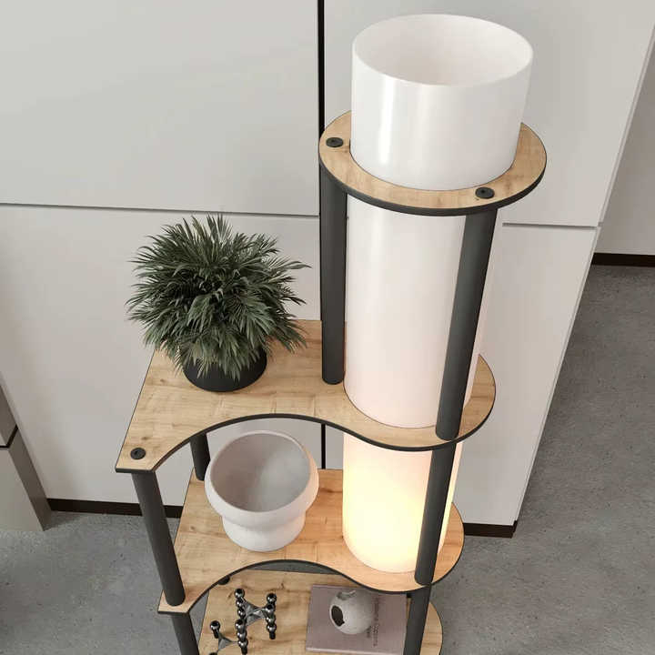 Nefiz Home Tina Decorative Shelf Modern Floor Lamp - White Lampshade