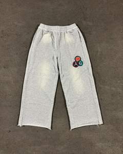 กางเกงวอร์มสีเทาของผู้ชายกางเกงแบบผูกเชือกเอวกลางขาตรงและกางเกงลำลองพิมพ์ลายปะ - Product Image 3