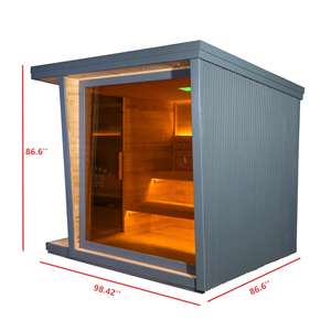 Sauna Exterior Tradicional Cuadrada de Vapor para 4-6 Personas, con Vidrio Templado Tintado Marrón, Construcción de Madera de Abeto Carbonizado - Product Image 6