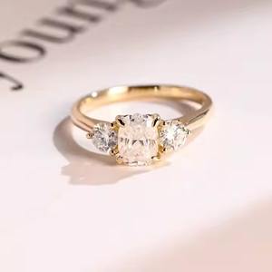 Gold Three Lab Diamond Engagement <b>Ring</b> 2.50CTW VVS1 Cushion Cut Lab Grown Diamond Anniversary Gift Wedding Fine Jewelry Her - Product Image 1