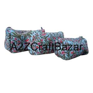 Indian Quilted Eco-Friendly Reusable Zipper Closure Cotton Cosmetic Case Soft Handle Large Capacity <b>Makeup</b> Pouch Women's Travel - Product Image 3