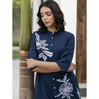 Ensembles Kurta pour femme Imprimé floral Une ligne col mandarin manches trois quarts pantalon droit solide avec poche unique