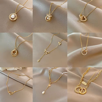 Nouveau collier coréen en zircon et perles avec pendentif cœur, en acier inoxydable doré, breloques étoile, lune, papillon et lettre, bijoux de mode