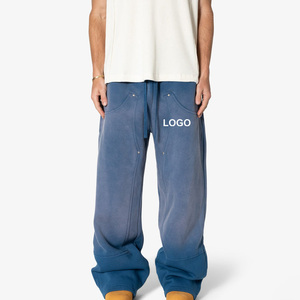Pantalon de survêtement en coton bleu pour homme, taille élastique avec cordon de serrage, coupe décontractée ample, poches, logo sur la jambe droite, collection automne/hiver - Product Image 4