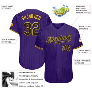 Maillot de baseball authentique personnalisé violet noir-or à fines rayures - Product Image 3
