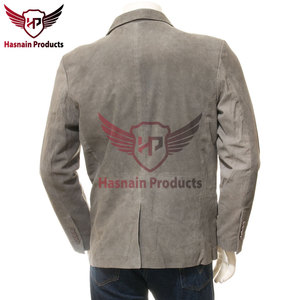 <b>Men's</b> Grey <b>Suede</b> Leather Blazer Single Breasted Casual Sport Coat <b>Jacket</b> for <b>Men</b> - Product Image 5