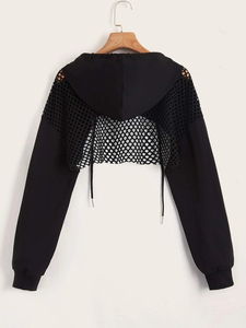 เสื้อ Cami แบบลำลองแขนยาวมีฮู้ดสำหรับฤดูหนาวเสื้อสายเดี่ยวแบบเปิดไหล่มีฮู้ดคอเสื้อโลโก้ด้านหน้าสไตล์สตรีท - Product Image 2