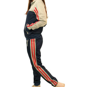 Wholesale Womens <b>Athletic</b> Tracksuit Set Stripe Zipper Jacket & Joggers Sporty Two Piece Outfit for Gym & Casual OEM ODM Supplier - Product Image 1
