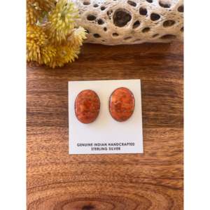 Pendientes de Oro de 14K con Bisel Navajo, Coral Rojo y Plata de Ley con Diamantes, Pendientes Colgantes de Oro Rosa - Product Image 1