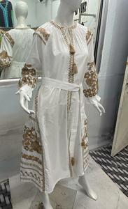 Maxi abito lavabile Vintage bohémien ricamato caldo da donna manica corta Casual stile contadino 100% in cotone naturale festa in spiaggia - Product Image 3