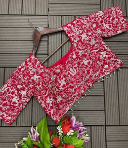 Saree en chinon lourd de vêtements de fête de créateur indien pakistanais avec broderie, chemisier Banglori cousu et ceinture - Product Image 5