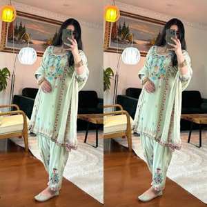 Nuevo Diseño de Ropa de Fiesta, Top Salwar Kameez de Seda Chinnon con Bordado Pesado y Lentejuelas, Manga de Secado Rápido - Product Image 2