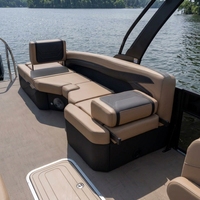 Bateau ponton en aluminium avec bar, bimini top, mobilier, canapé, pont de fête, divertissement, croisière, confortable, spacieux, pêche, moteur hors-bord