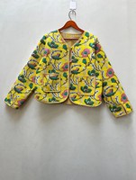 Magnifique Couette Matelassée Réversible en Coton 100% Fait Main, Imprimé Floral Jaune, Épaisse et Respirante, Boutonnée, pour Femme, Nouveau Style Hiver, Coupe Classique