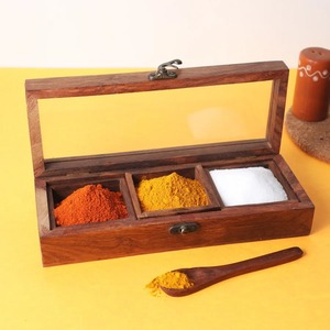 Estante y caja contenedora de especias de madera de tamaño personalizado de alta calidad, precio al por mayor indio para almacenamiento de sal - Product Image 3