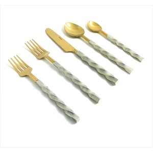 Ensemble de couverts à poignée torsadée poignée en argent avec tête en or couverts élégants pour manger cadeau de mariage présentoir essentiel de table - Product Image 1