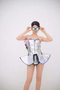 Trajes de Club de Baile para Mujer, Monos Brillantes de Manga Larga, Ropa de Club con Pedrería a la Moda para Fiestas - Product Image 2