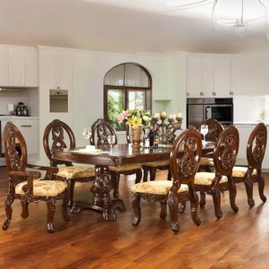 Juego de mesa de comedor de 9 piezas hecho a mano de lujo, muebles modernos de madera maciza de teca, sillas tapizadas, hogar, restaurante, Hotel - Product Image 2