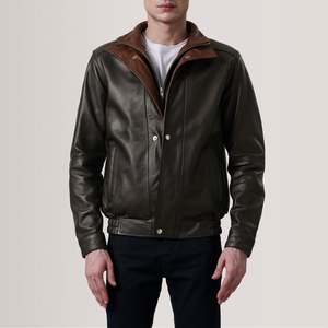 Blouson aviateur en cuir d'agneau véritable Alfred Brown, vintage, réversible, zippé, brodé, taille XS, imperméable, PU - Product Image 4