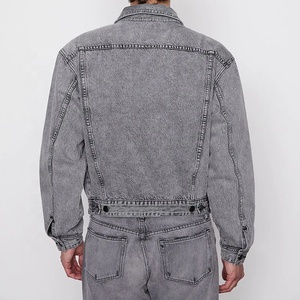 Vestes pour hommes en denim bomber biker de grande taille, à col montant, avec logo sur le devant, unies, pour l'extérieur, pour l'hiver et l'automne, personnalisées et tendance - Product Image 2