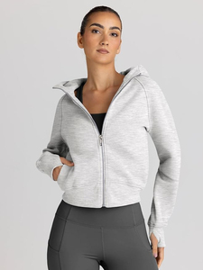Sweat à capuche coupe ajustée à manches longues décontracté à la mode pour femmes avec polaire de couleur unie imprimé sur mesure de haute qualité - Product Image 4