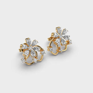 Boucles d'oreilles clous de luxe en or 14K (rose/jaune/blanc) avec diamants taillés en poire et motifs floraux |   Bijoux de créateur certifiés IGI pour cadeau de fête - Product Image 2