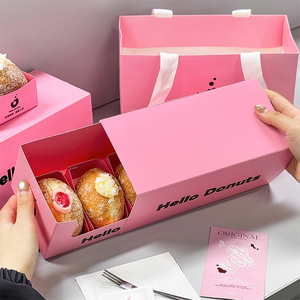 Boîte à donuts rose personnalisée OEM ODM, emballage jetable pour boulangerie, sac en papier, plateau à pâtisserie, boîte tiroir pour boutique <span class=keywords><strong>de</strong></span> donuts, boulangerie, magasin <span class=keywords><strong>de</strong></span> desserts - Product Image 2