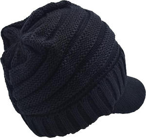 Gorro negro, gorro de invierno para exteriores, gorro de ala para adultos barato, gorro de punto con visera de acrílico liso personalizado para hombre - Product Image 5