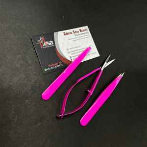 Pince à sourcils rose vif avec logo personnalisé pointes pointues inclinées en acier durable pour ciseaux à ressort pour sourcils et cils - Product Image 5