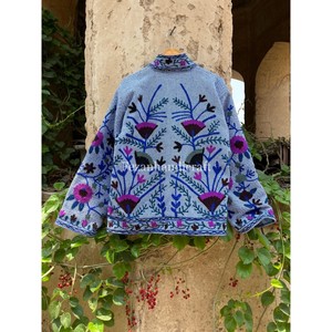 Wholesale Spring/Summer Jacket Inspired Uzbek Floral Embroidery Stand Cotton Suzani <b>Jute</b> <b>Fabric</b> Floral Embroidery Floral Short - Product Image 5