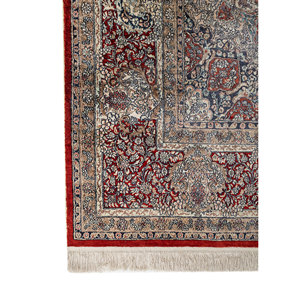 Alfombras de Seda Anudadas a Mano Gulmarg, Diseño Rectangular con Medallón Rojo Naranja, Estilo Patchwork para Sala de Estar, Modelo Pae-6457 - Product Image 4