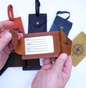 Étiquette de bagage en cuir faite à la main personnalisée porte-sac de voyage ID avec nom gravure approvisionnement en gros - Product Image 2