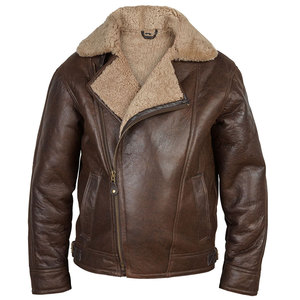 Chaqueta de piloto de piel de oveja marrón óxido para hombre, chaqueta voladora de piel de oveja antigua - Product Image 5