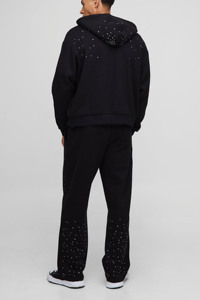 Dernier modèle de sweat à capuche et jogging personnalisés surdimensionnés avec strass zippés Survêtement respirant en coton mélangé avec strass - Product Image 5