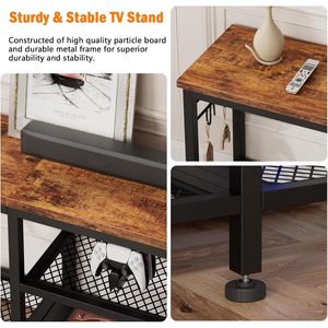 Modern Rustic TV Stand for 55 Inch TV, Entertainment Center with Open Storage Shelves and Soundbar Shelf, Metal <b>Frame</b> Media Cons - Product Image 6