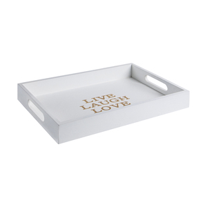 Bandeja decorativa rectangular blanca con asas Bandeja de servicio de plástico para mesa de centro Baño Cocina Tamaño personalizado de 12 "x 12" x 1,6" - Product Image 1