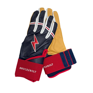 Guantes de Bateo de Béisbol Serie Lightning Bolt, Azul Marino y Negro, Cuero Cabretta, Puño Corto Profesional, Guantes para Bateo de Softbol - Product Image 3