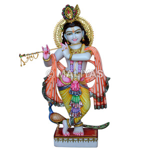 Marble Krishna Statue Handcrafted White Marble Lord Krishna Murti for <b>Home</b> <b>Temple</b> - Product Image 1