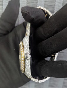 Montre de luxe bicolore Iced Out pour hommes avec chiffres romains | Montre automatique Bling Full Diamond pour montre de style bijoux Hip Hop - Product Image 4