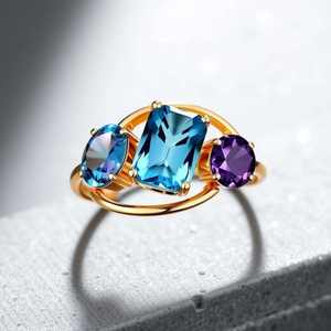 Blue Topaz Hydro 7*10 Octagon Round CZ 18K Gold Plated 925 Sterling Silver Ring US Size 6 Gift for Women Everyday Wear - Product Image 6