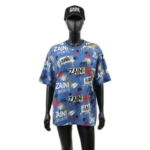 Camiseta Holgada para Mujer, Algodón Premium, Jersey Suave y Transpirable, Azul Multicolor, Sublimación Completa, Logotipo Personalizado, Camiseta de Algodón para Mujer - Product Image 1