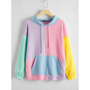 Sudadera con capucha informal con hombros caídos de felpa francesa para mujer con logotipo personalizado multicolor, Sudadera con capucha con cordón en blanco al por mayor - Product Image 1