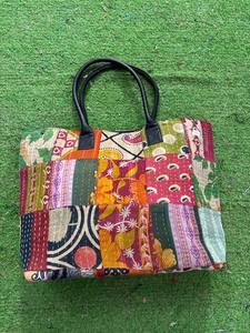 Sac de transport en coton Kantha fait main Style Vintage toile coton doublure Patchwork Design fermeture à glissière pour automne hiver printemps - Product Image 2